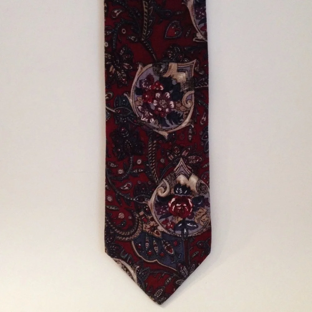 Trissardi Neck Tie Floral Rose Paisley Burgundy Red Blue Grey Flowers Mens Wear
